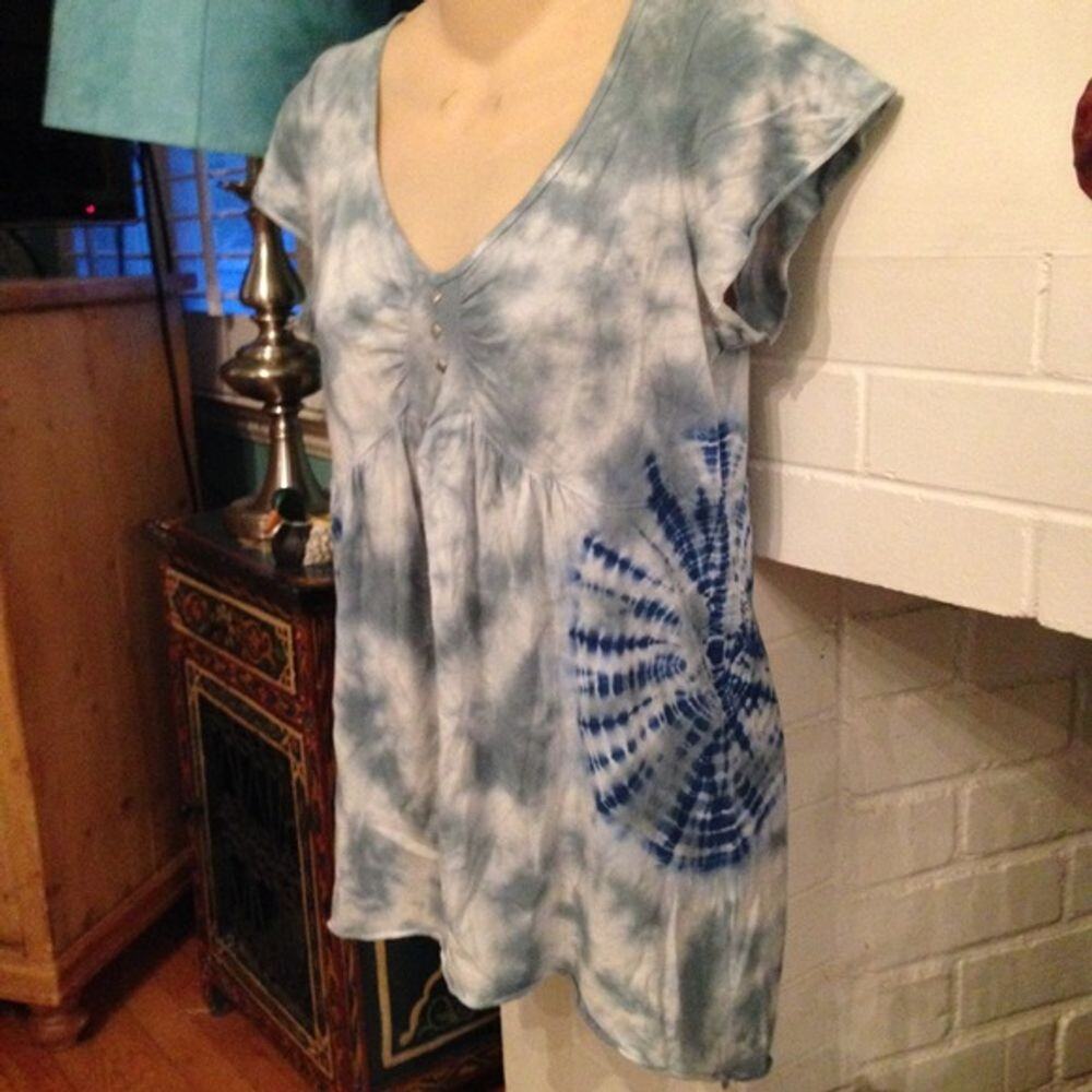 VINTAGE HIPPIE TIE DYE TUNIC TOP/MINI DRESS w/ CROCHET